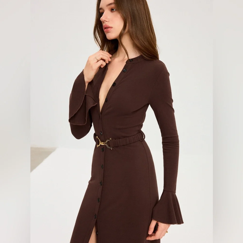 Commense Chocolate Brown Knit Midi Dress - Picture 5 of 9